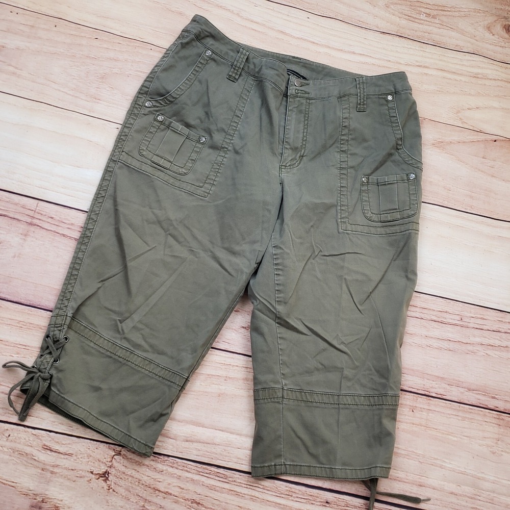 VeneziaPants Womens 14 Green Capri Casual Mid Cropped Ladies Y2K 00s 33x16 - Picture 2 of 8